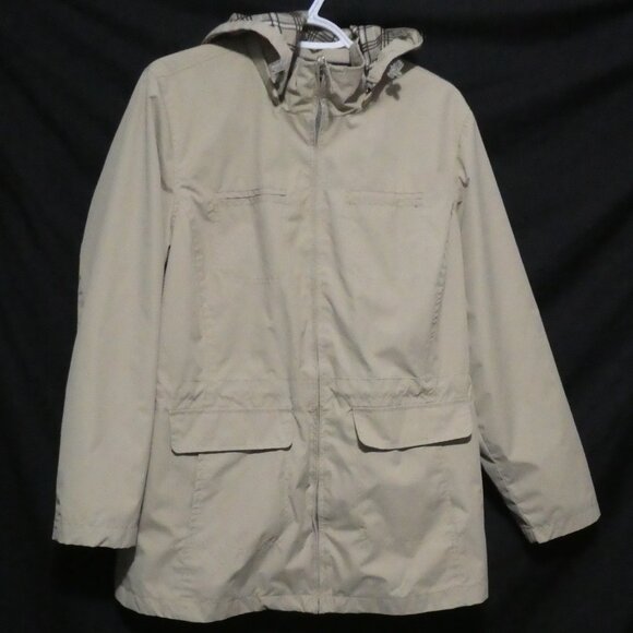 IZOD | large | Beige Hooded Jacket With Plaid Lining | Removeable Hood - Picture 2 of 15